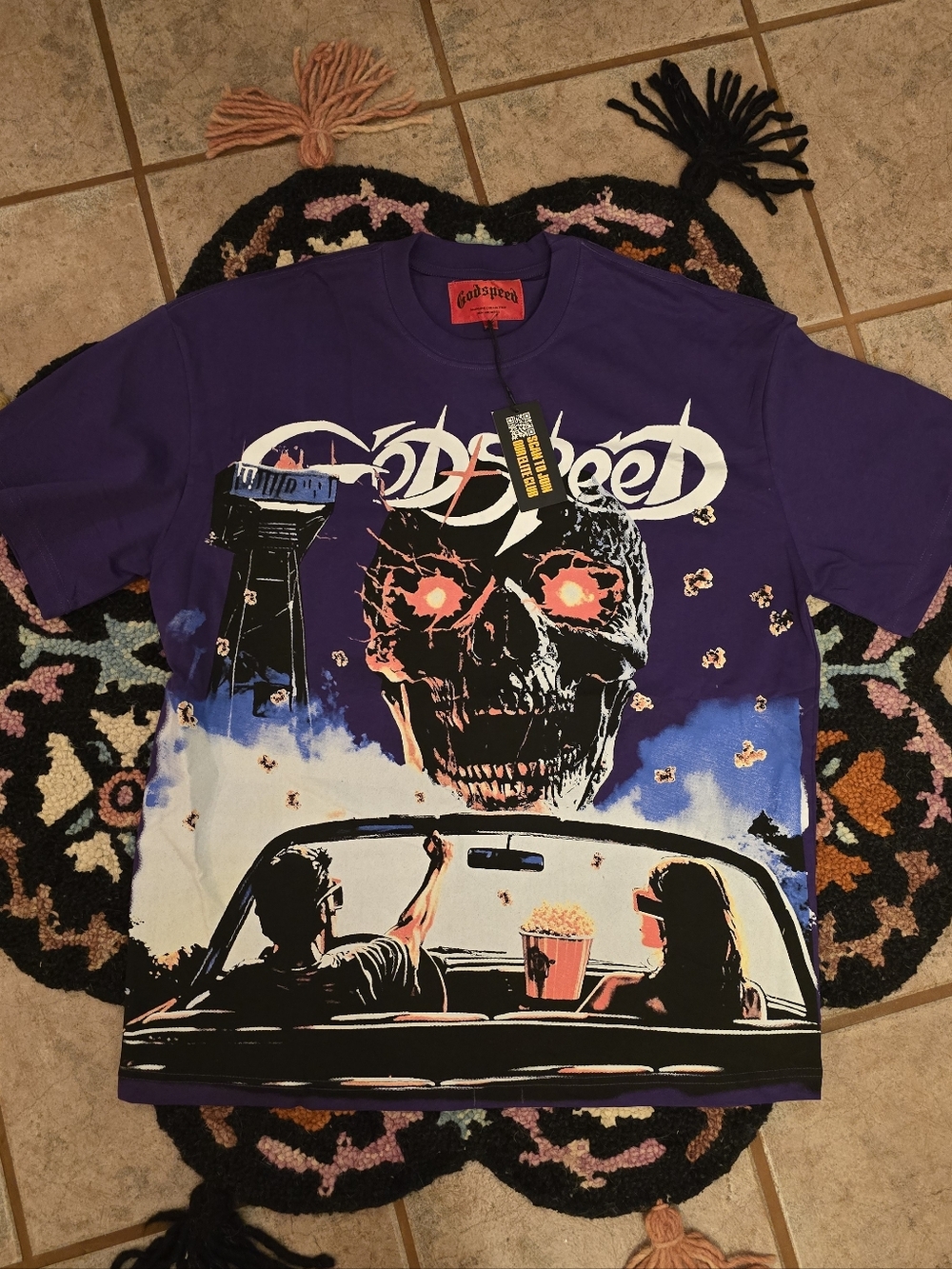 Godspeed Graphic Tee in Purple with Skull Design